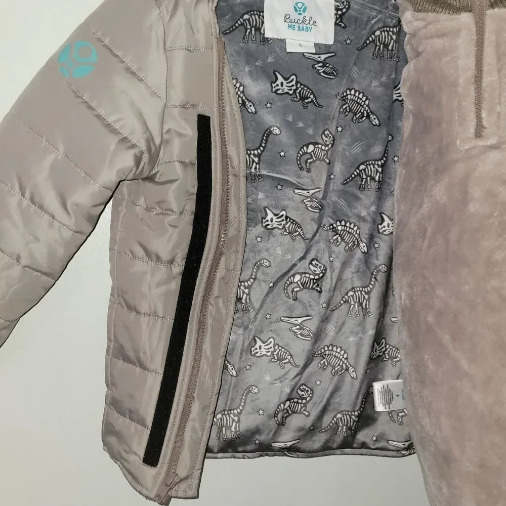 Buckle Me Baby Coats Boys 5 Dinosaurs Quilted Half Zip Puffer Jacket Size 5 Grey